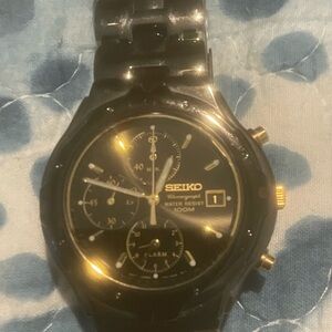 Seiko Black and Gold Chronograph Watch